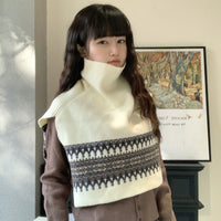 Fair Isle Vintage High-Neck Knitted Shawl Scarf for Women, Autumn/Winter Warm Layering Neck Warmer