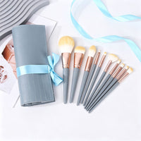 10-Piece Professional Makeup Brush Set with Wooden Handles and Synthetic Bristles