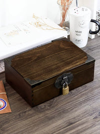Solid Wood Vintage Storage Box with Lock