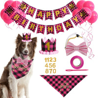 Pet Birthday Party Banner, Bandana & Glitter Hat Set for Dogs and Cats