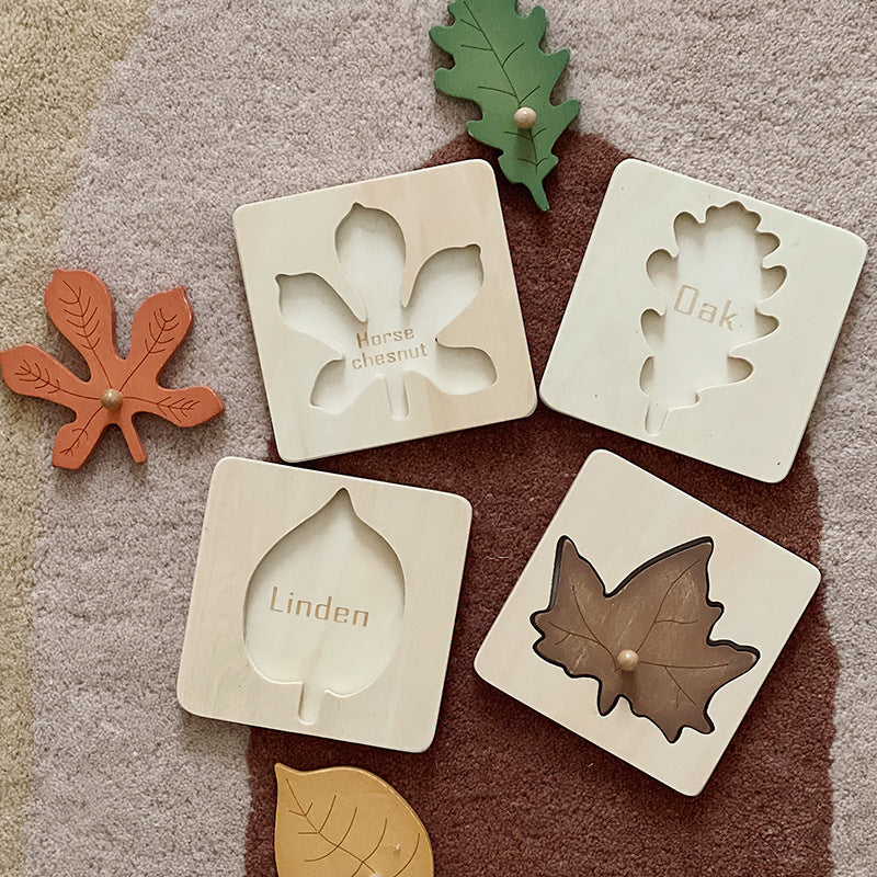 Kids Montessori Wooden Leaf Puzzle Board Educational Toy