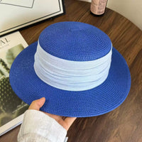 Women's Flat-Top Straw Sun Hat for Beach Vacations and Sun Protection