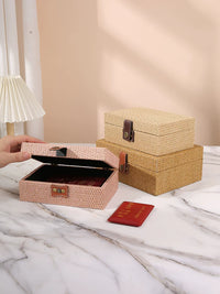 Rattan-Style Wooden Storage Box with Lid for Desktop Organization and Jewelry