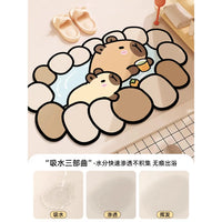 Cartoon Capybara Diatomaceous Earth Bathroom Mat Absorbent Non-Slip Floor Mat for Toilet Entrance