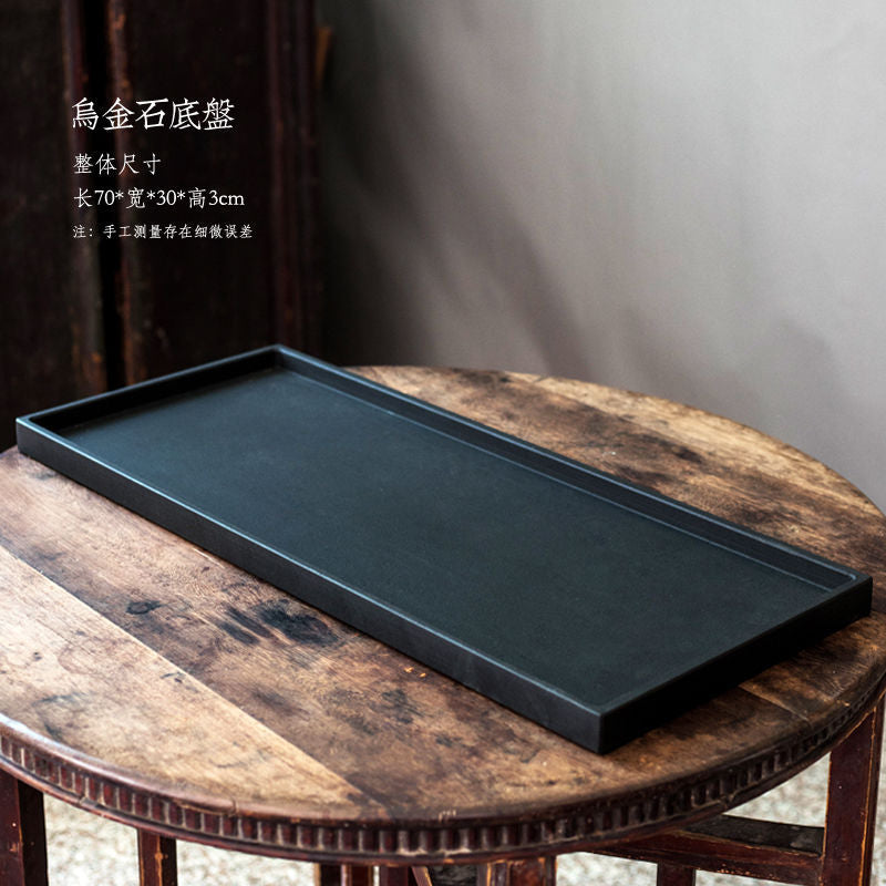 Black Gold Stone Tray for Bonsai & Micro Landscape, Water Catchment Base for Moss & Aquatic Plants