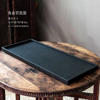 Black Gold Stone Tray for Bonsai & Micro Landscape, Water Catchment Base for Moss & Aquatic Plants