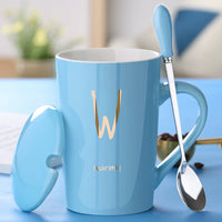 Creative Ceramic Mug with Lid and Spoon for Coffee, Milk, and Tea