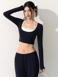 Naiqiao Women's Yoga Set with Chest Pads, High-End Sports Wear, Pilates Fitness Long-Sleeved Top & Wide-Leg Pants