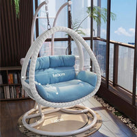 Indoor Outdoor Wicker Rattan Hanging Basket Chair with Stand, Double Swing Egg Chair for Patio Balcony