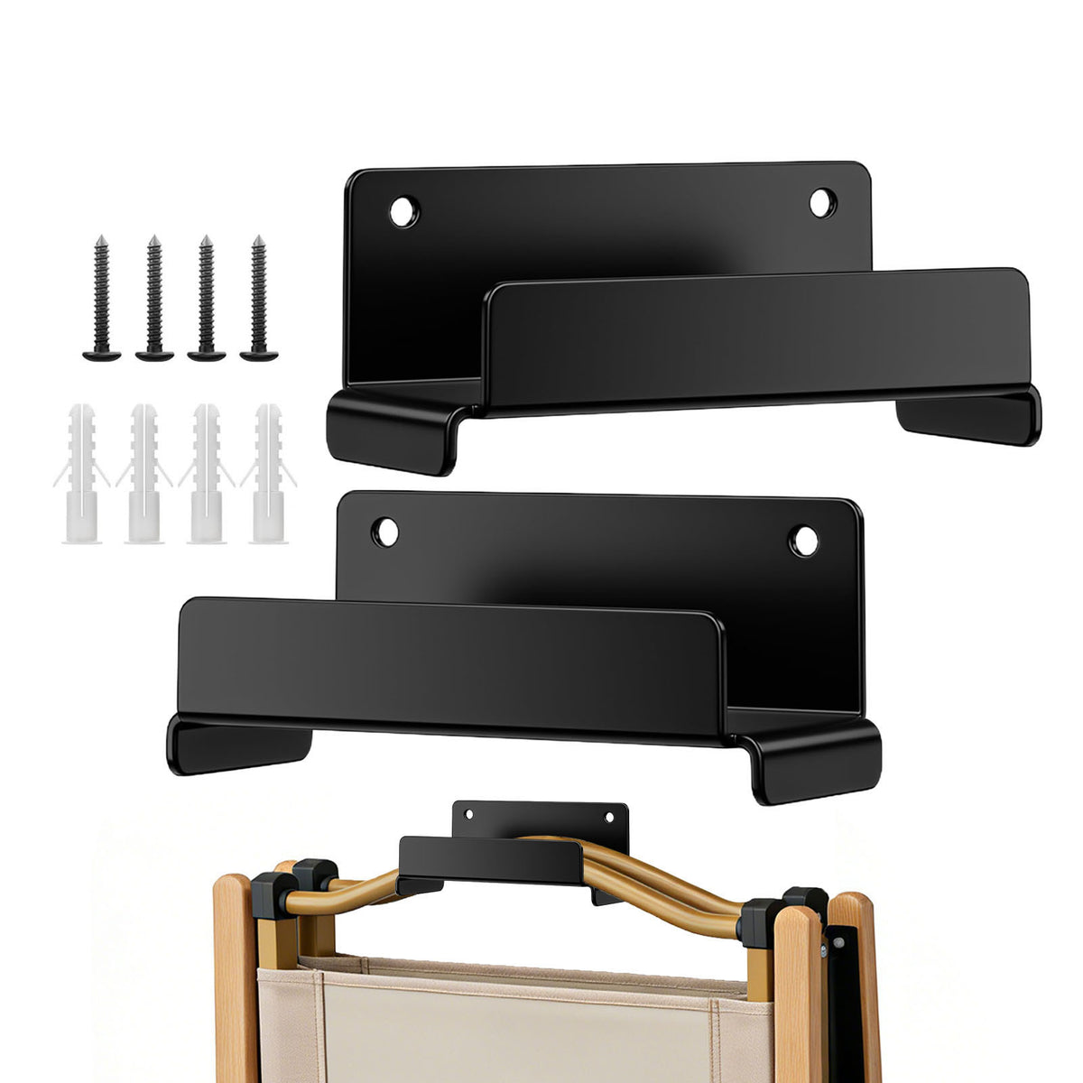 Heavy-Duty Steel Wall Mount Ladder Storage Hooks for Garage, A-Frame Ladders, Folding Chairs, and Outdoor Carts