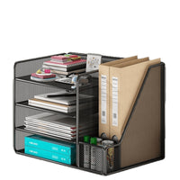 Metal Desk File Organizer Rack with 4 Tiers for Office Documents and Books