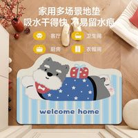 Diatomaceous Earth Non-Slip Bath Mat with Cartoon Pet Design, Quick-Drying Absorbent Floor Mat for Bathroom Entryway