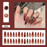 Halloween Dark Red Ruby Press-On Nails with Gradient Long Diamond Design, Detachable