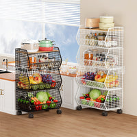 Multi-layer Kitchen Storage Cart with Wheels, Fruit Vegetable Snack Basket Organizer