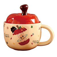 Creative Apple Ceramic Mug with Lid and Spoon, 301-400ml, Gift Box Included