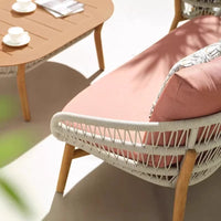 Outdoor Teak Sofa Set with High-Back Rattan Chairs for Patio Villa