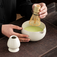 Ru Kiln Matcha Bowl with Spout and Whisk Set for Japanese Tea Ceremony