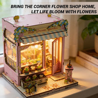 DIY Miniature Flower Shop Model Kit with LED Light, Creative Building Set for Adults and Teens, Birthday Gift Toy