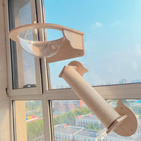 Window Cat Hammock with Suction Cups - Wall-Mounted Wooden Cat Perch for Sunbathing