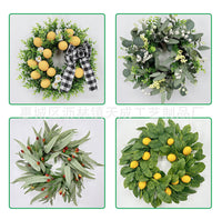 Spring Artificial Green Grass Wreath with Lemon & Olive Branches, Front Door Hanging Decoration for Home Decor