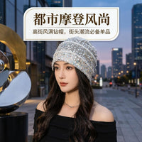Japanese Style Hand-Knitted Sequin Hollow Breathable Beanie for Women