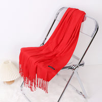 Women's Solid Color Imitation Cashmere Scarf Thick Warm Tassel Shawl