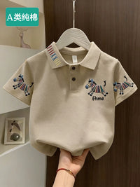 Kids' 100% Cotton Cartoon Polo T-Shirt for Boys, Short Sleeve Summer Top