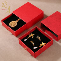 Elegant Drawer Jewelry Gift Box for Necklaces and Ornaments, Festive Red Packaging