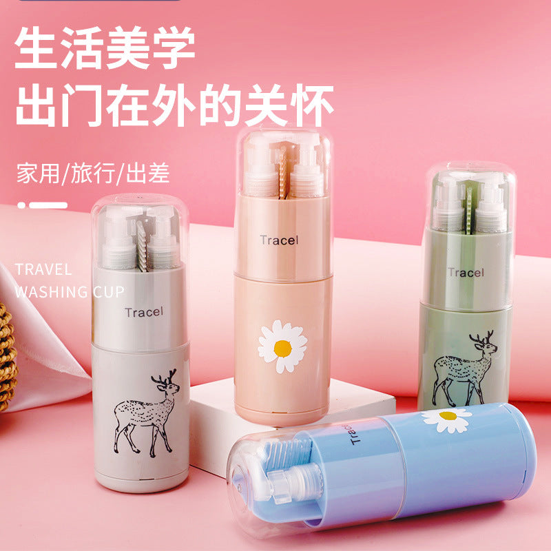 Portable Travel Toiletry Kit with Toothbrush Holder, Towel, and Refillable Bottles