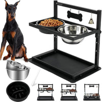 Elevated Double Stainless Steel Pet Bowls for Dogs and Cats, Removable Food and Water Feeder with Stand