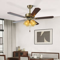 Vintage Ceiling Fan with Lights, Wood/Iron Blades, Remote Control, for Living Room Bedroom Dining Room