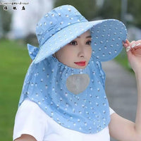 Women's Summer Outdoor Sun Protection Hat with Face Mask and Shawl for Gardening and Cycling