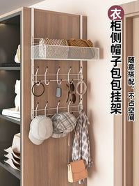 Wall-Mounted Hat Rack with Storage Basket and Hooks for Wardrobe Organization