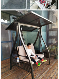 Outdoor Wicker Swing Chair with Cushions, 3-Seater Patio Porch Hammock