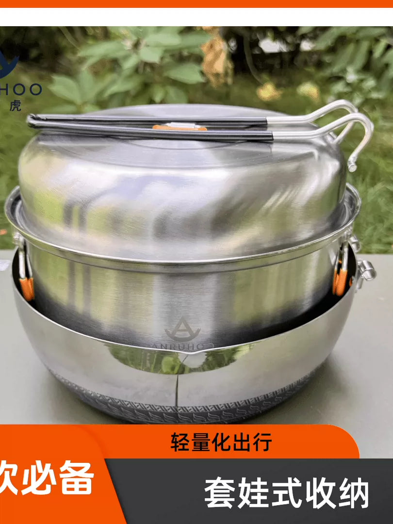 Stainless Steel Camping Cookware Set for Outdoor Cooking and Travel