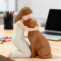Resin Girl Hugging Dog Sculpture Series Home Desktop Crafts Kneeling Girl Ornament