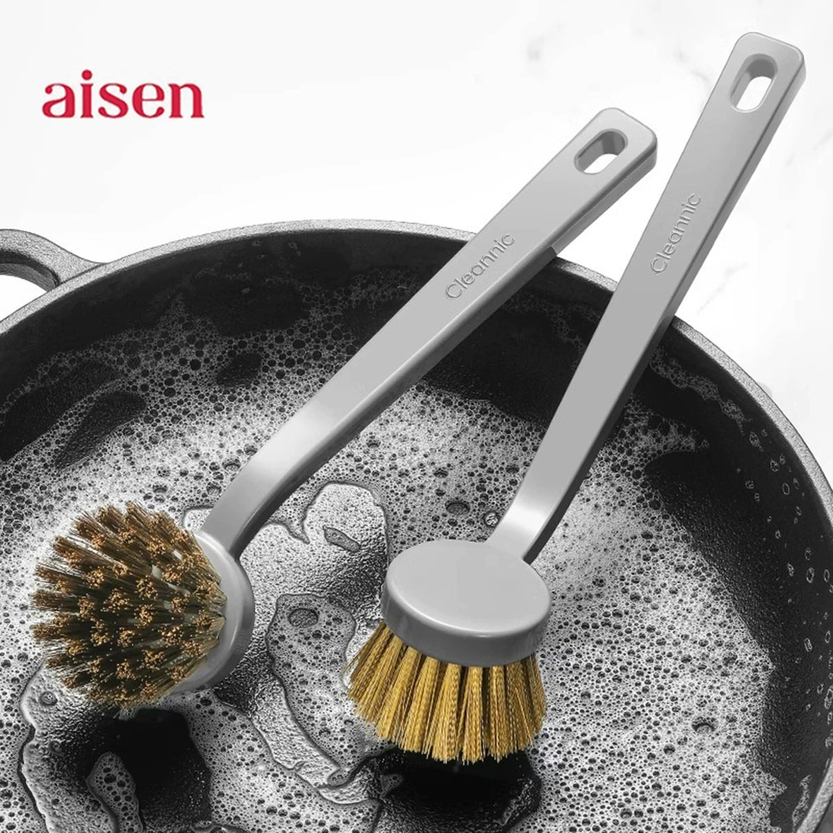 AISEN Long Handle Brass Wire or Sisal Pot Cleaning Brush for Kitchen Cookware