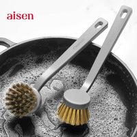 AISEN Long Handle Brass Wire or Sisal Pot Cleaning Brush for Kitchen Cookware
