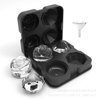Silicone Whiskey Ice Cube Molds - Creative 4-Cavity Rose & Cube Ice Trays