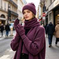 Knitted Beanie Hat Scarf and Gloves Set for Men and Women, Fleece Lined Winter Outdoor Thermal Set
