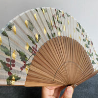 Original Gold-Stamped Leaf Berry Chinese Style Hand Fan for Hanfu Cheongsam