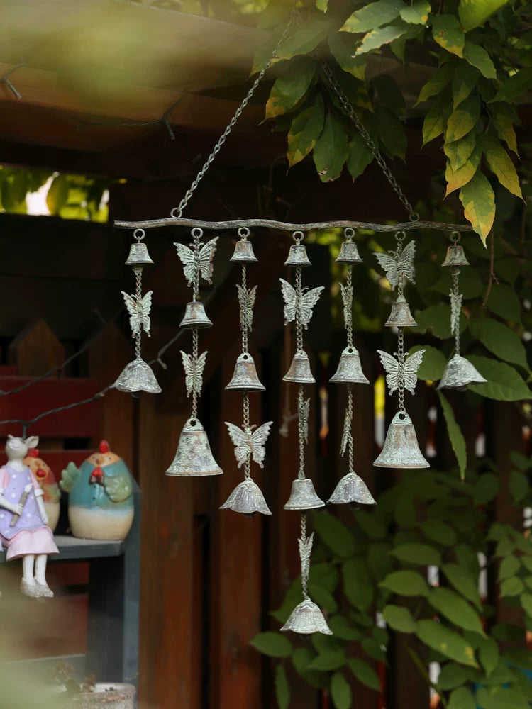Vintage Cast Iron Wind Chime American Country Style Butterfly Bird Decorative Bell for Patio Shop Balcony
