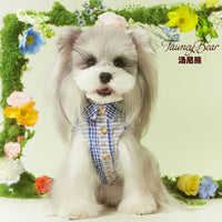 Tony Bear Dog Dress for Small to Medium Breeds - Blue Plaid Floral Lace Trim Summer Pet Apparel for Schnauzer, Teddy, Bichon