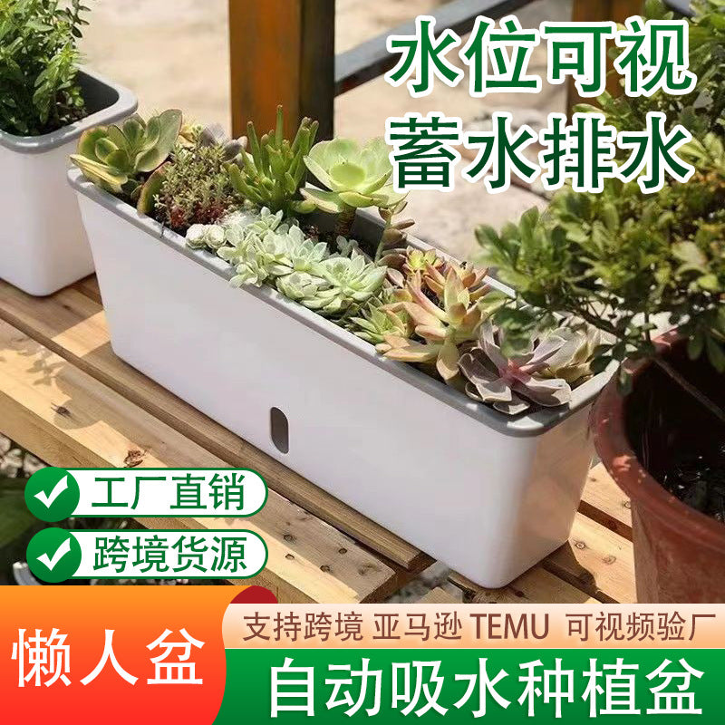 Self-Watering Narrow Rectangular Planter Box for Windowsills and Balconies