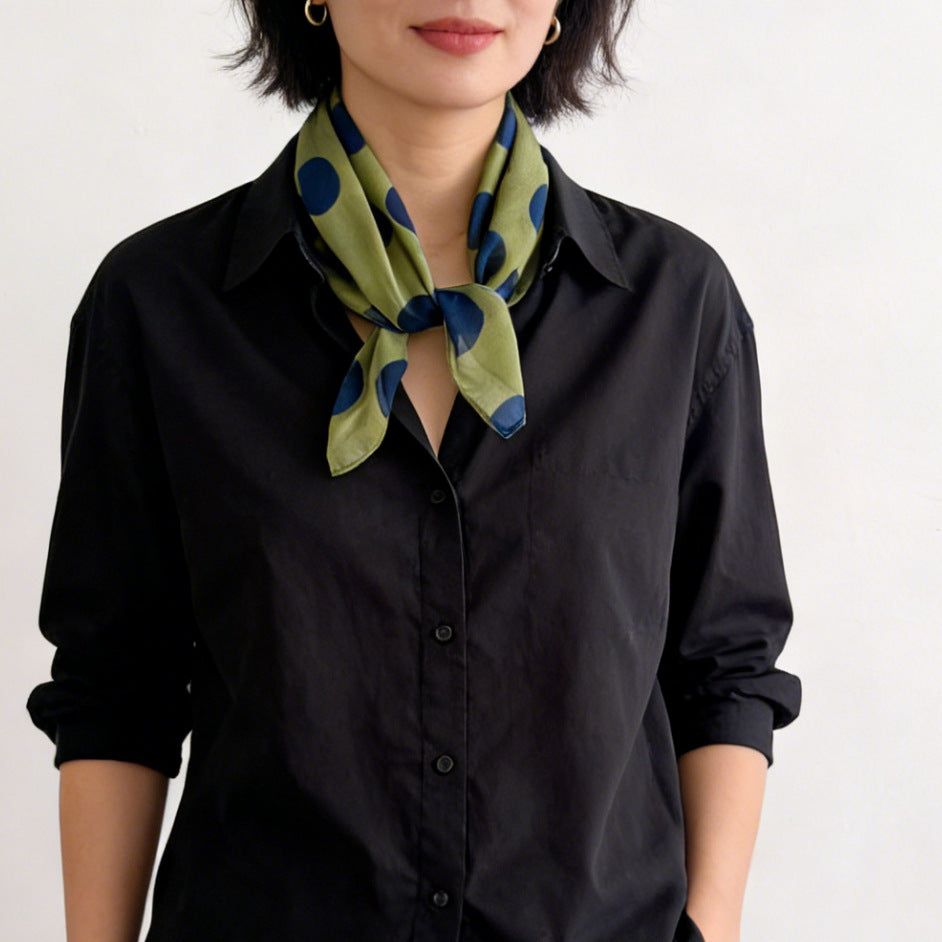 Polka Dot Silk Blend Scarf for Women, Lightweight Breathable Square Neck Scarf