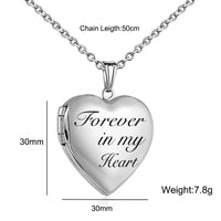 Forever In My Heart Locket Pendant Necklace for Photos, Stainless Steel Heart-Shaped Memorial Jewelry