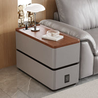 Solid Wood Sofa Side Table with Power Outlet and Password Lock, Modern Minimalist Mobile End Table for Living Room, Multifunctional Storage Cabinet