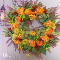 Autumn Pumpkin Maple Leaf Wreath for Thanksgiving Door Decor