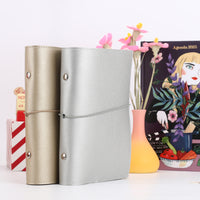Portable A6 Macaron Faux Lambskin PU Leather 6-Ring Binder Notebook Cover with Elastic Strap