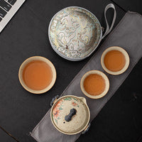 Caramel Glaze Blue and White Portable Kung Fu Travel Tea Set with One Pot and Three Cups